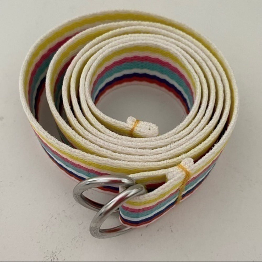 JCPenney Colorful Neon White Preppy Stripe Cotton Adjustable Skinny Belt